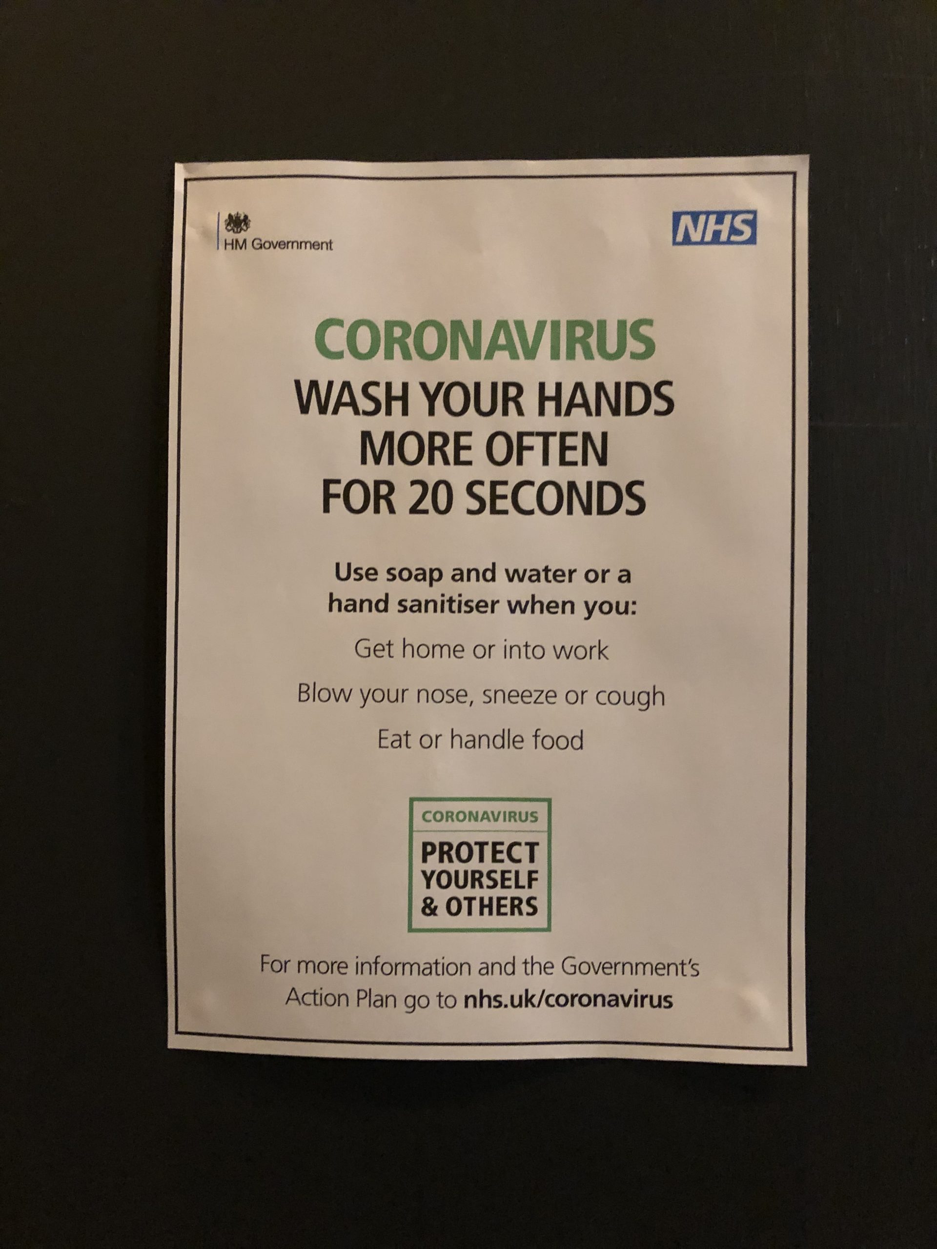 Corona virus hand wash sign