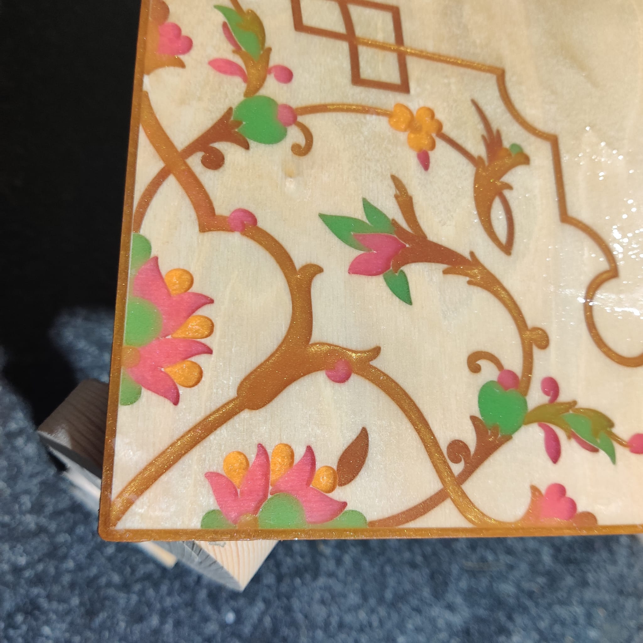 Ali's table - using the CNC router and filled/coated with coloured and clear resin.